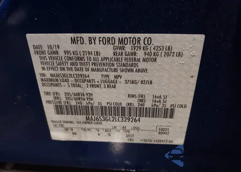 2020 Ford Ecosport Se z USA, uszkodzony, nr VIN MAJ6S3GL2LC329264